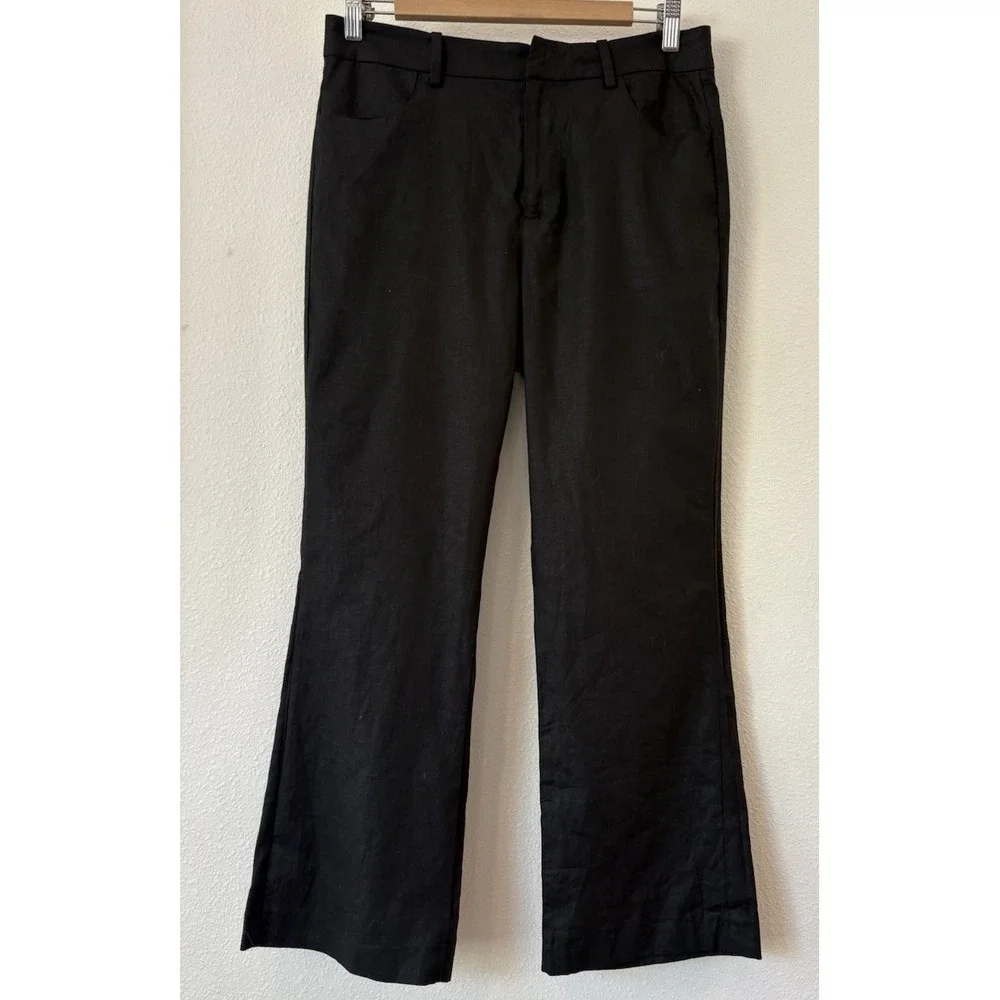 Zara Black Breezy Linen Blend Straight Leg Crop Trouser NWT Size 8 Pants Pockets